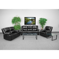 Flash Furniture BT-70597-RLS-SET-GG Harmony Leather Reclining Sofa Set in Black